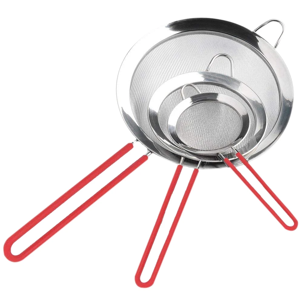 3 Fine Mesh Stainless Steel Strainers Colander With Slicone Handle - Food Strainer and Sieve Best for Kitchen Quinoa Spagh | Дом и сад