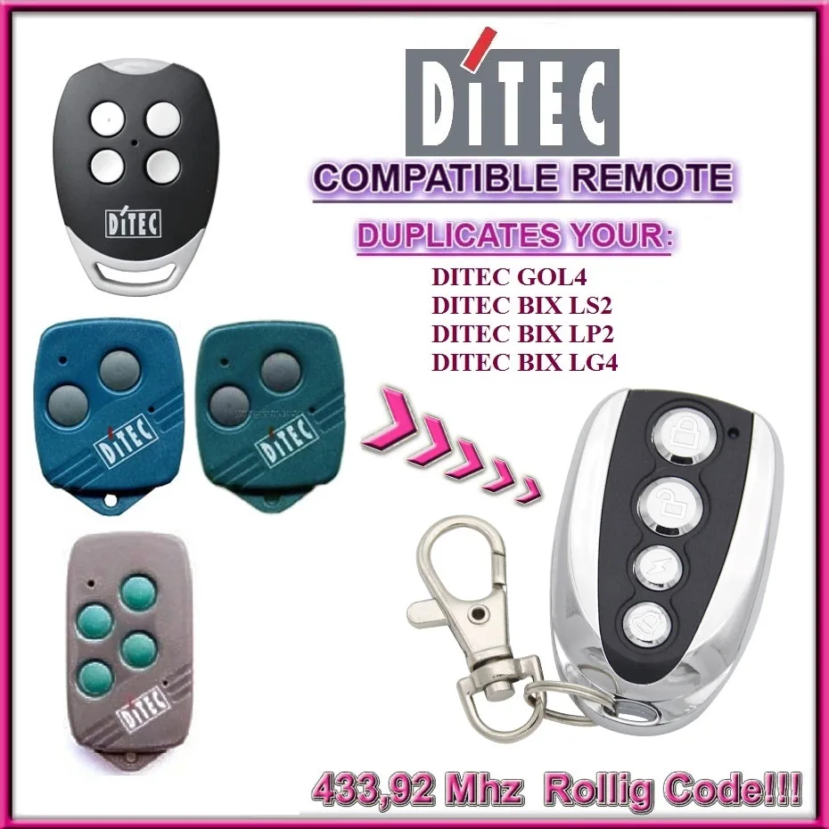 Ditec BIXLP2 BIXLS2 BIXLG4 GOL4 передатчик с дистанционным управлением CLONE 433 92Mhz rolling code|Пульты