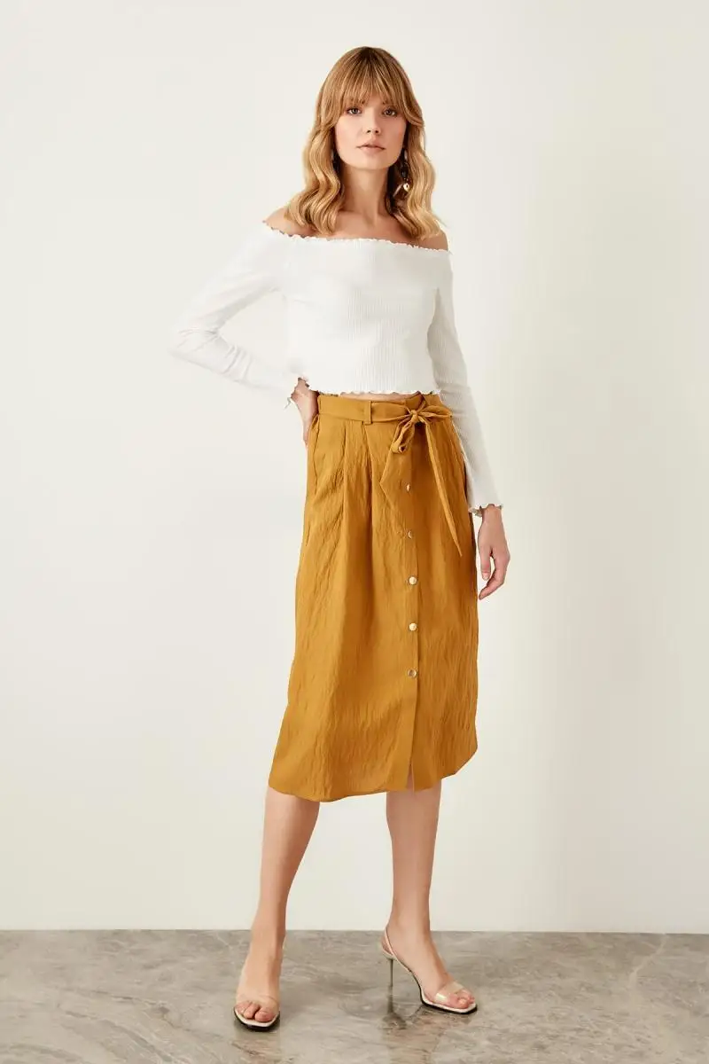 Trendyol Mustard Button Detail Skirt TWOSS19ST0044 | Женская одежда
