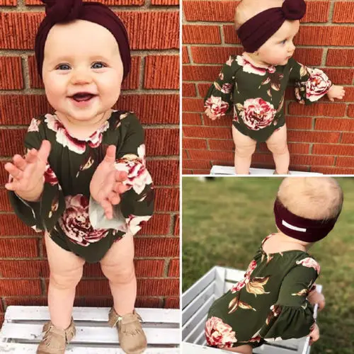 

Newborn Toddler Baby Girl Clothes Floral Flower Horn Sleeve Fragmented Garment