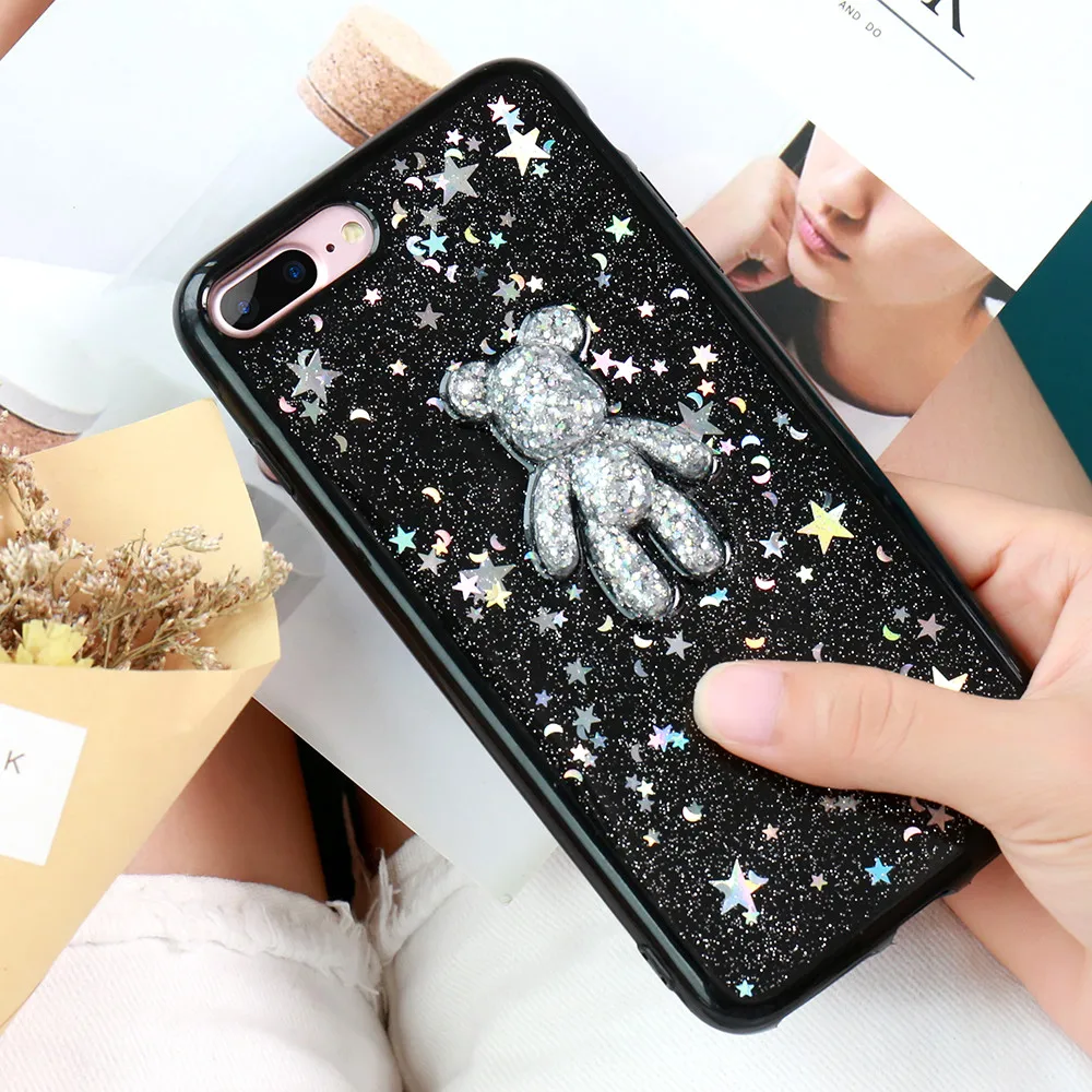 Мягкий чехол KISSCASE 3D Bear Star для iPhone 8 6 6s 7 Plus милый Блестящий силиконовый 7| |