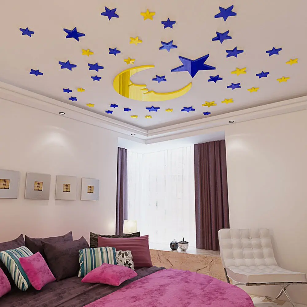 Звезда Луна Кристалл акриловая 3D Наклейка на стену для детской комнаты