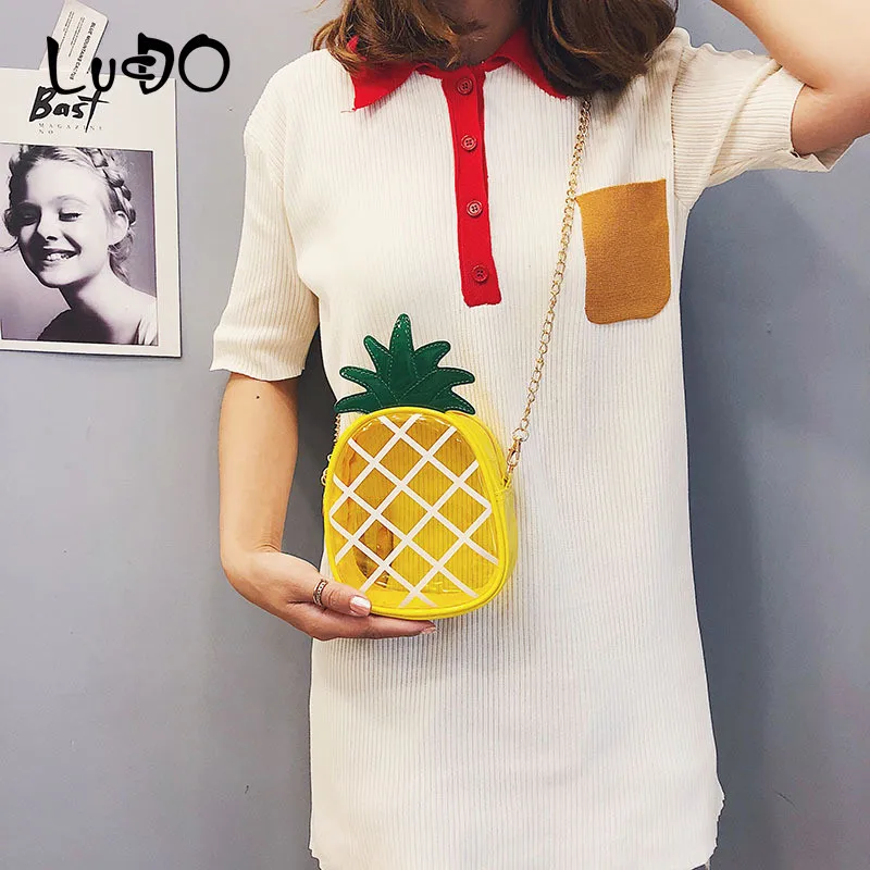LUCDO модная Прозрачная женская сумка мессенджер с ананасом милые мини сумки на