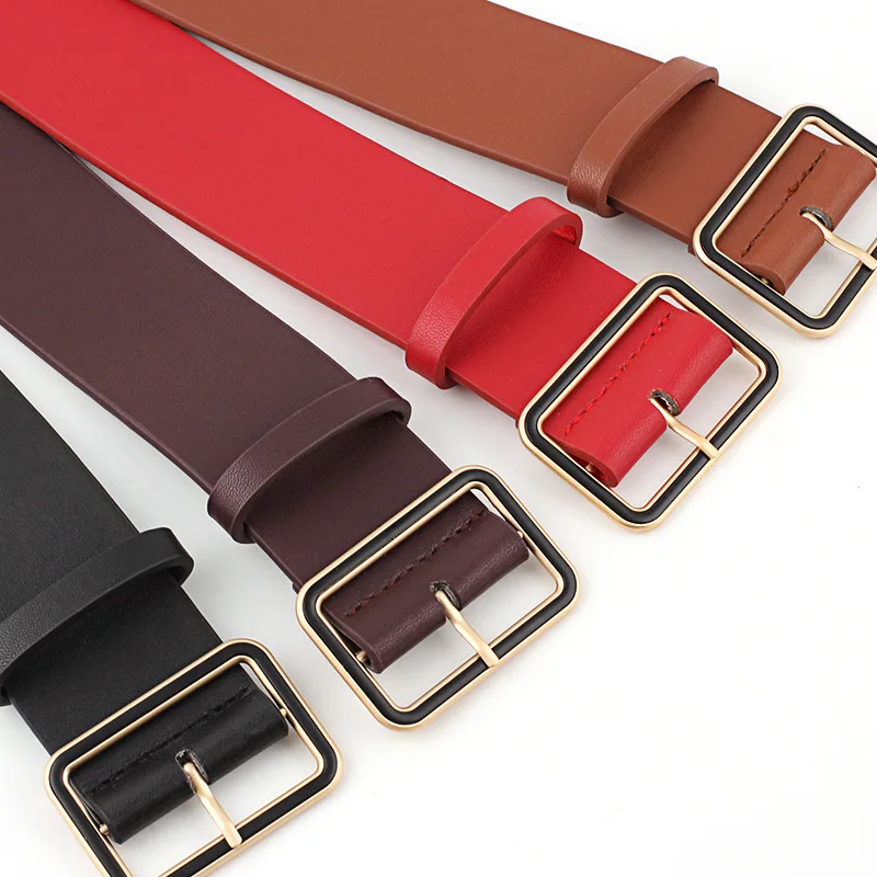 

High Quality Women's Leather Belt Square Pin Buckle Female PU Adult Waistbands Solid Color Casual Elegant Luxury Brand