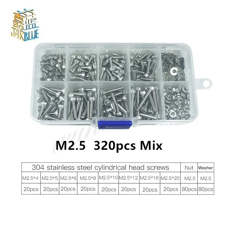 320 шт./компл. M2 M2.5 M3 DIN912 304 из нержавеющей стали с шестигранной головкой |