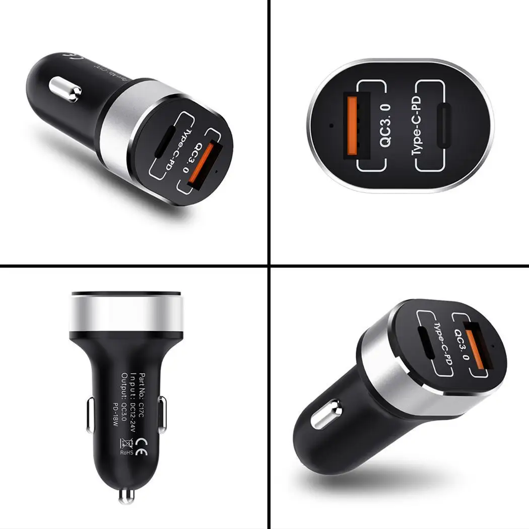 Универсальное автомобильное зарядное устройство QC3.0 с разъемом USB Mini Type C для