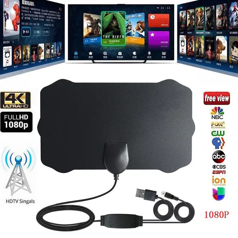 BEESCLOVER антенна цифровая 200 миль Rang HD TV Skywire 4K внутренняя 1080P ТВ с усилителем сигнала