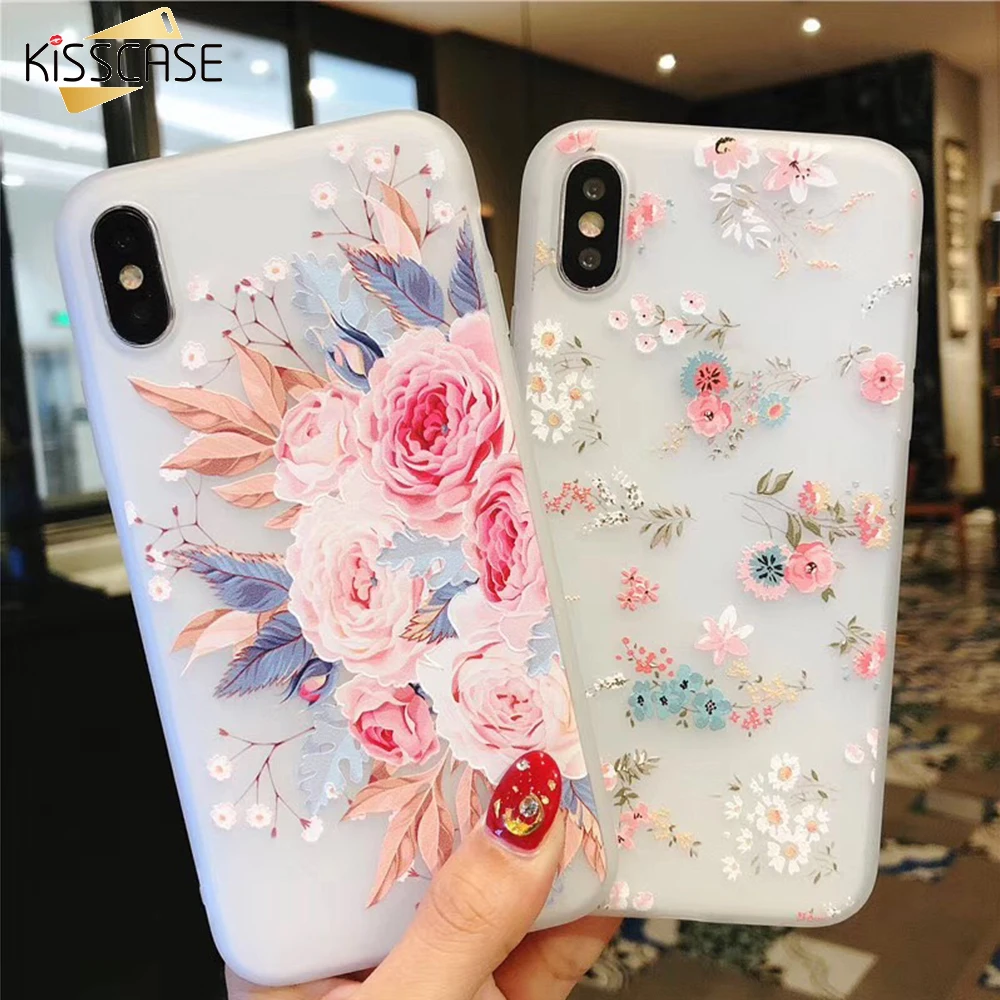KISSCASE 3D Relief Flower Phone Case For iPhone 11 Pro XR XS Max X 7 Soft Silicone Cases 8 6 6S Plus 5 5S SE Covers |