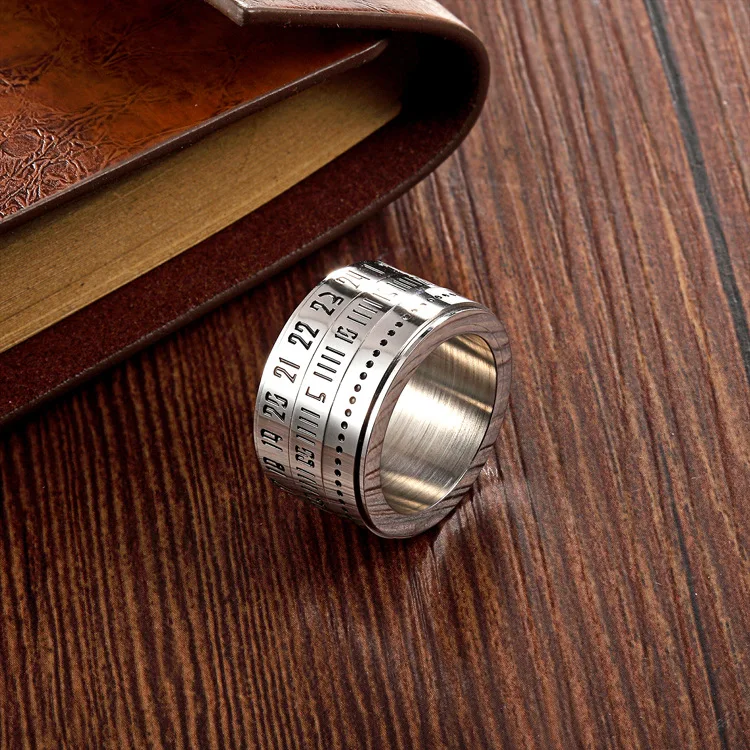 Fashion Silver Color 14MM Wide Rome Number Spinner Rotate 316L Stainless Steel Men Ring Jewelry | Украшения и аксессуары