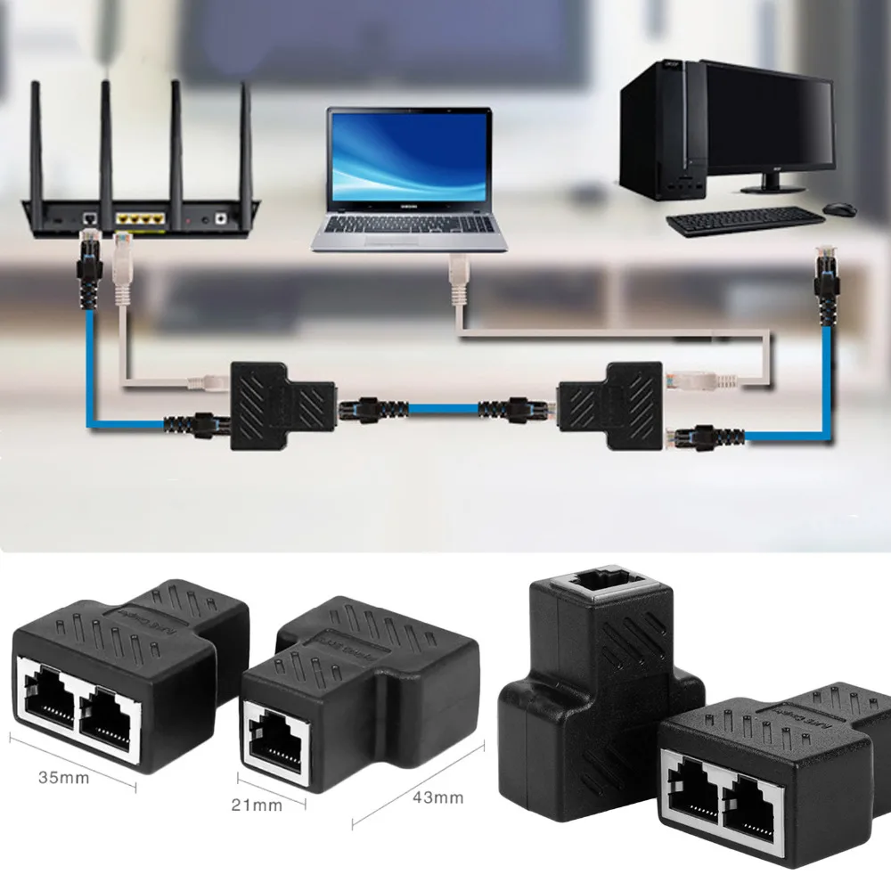 Elisona отклонения в размерах на 1 2 Way RJ45 сетевой кабель сплиттер адаптер Female LAN