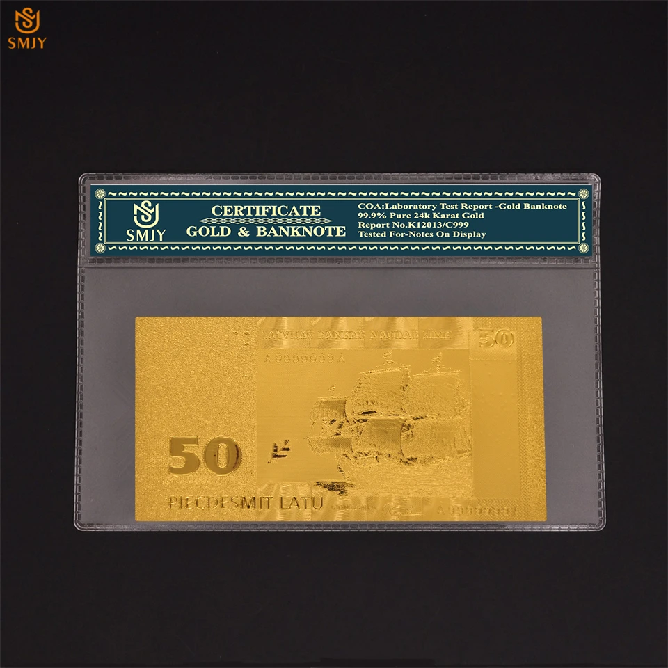6Pcs/Lot Latvia Gold Banknotes Complete Set 5.10.20.50.100.500 Lats Riyals Note Currency Paper With COA Frame | Дом и сад