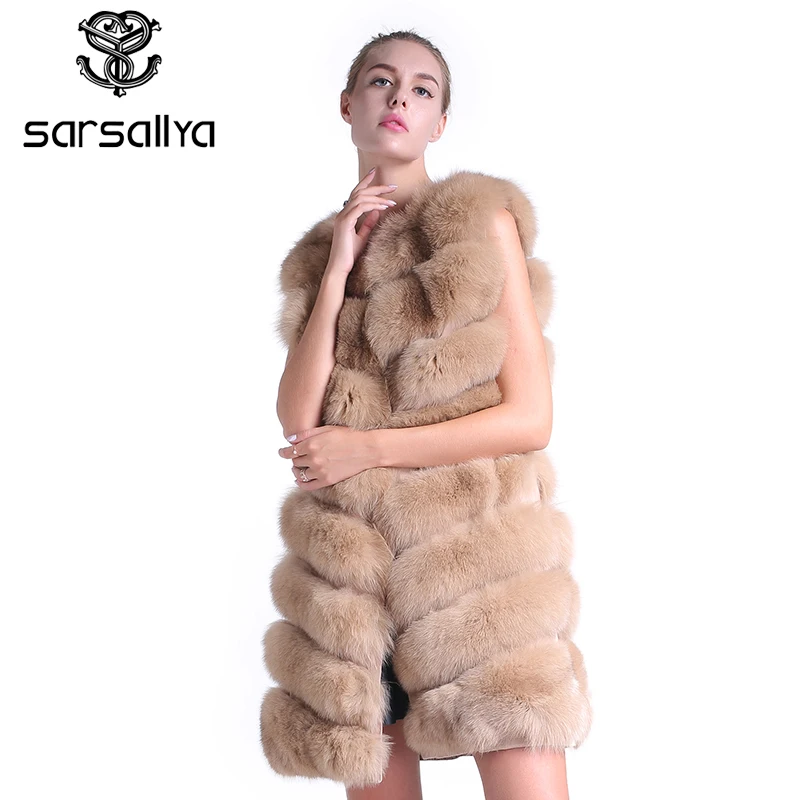 SARSALLYA Новы зимние женские шуба из натуральной меха лисы удлиненный жилет кожа