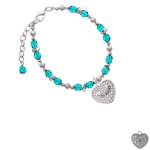 Silvertone мама Rocks На Crystal AB сердце бирюзовый браслет из бисера| |