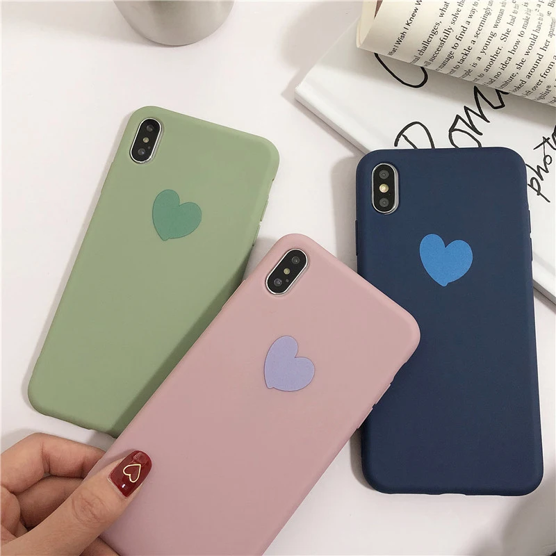 Plain Love Heart Phone Case For iPhone X XS Max XR Soft TPU Silicon Back Cover for 6 6s 7 8 Plus 10 Protective Cases |