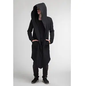 Повседневная Длинная накидка унисекс с открытым стежком, с капюшоном, однотонная свободная накидка с карманами для мужчин и женщин