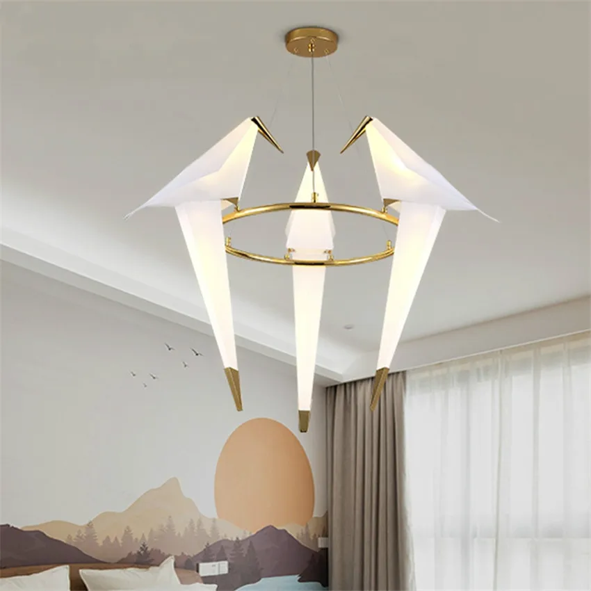 

Nordic Thousand Paper Crane Bird Pendant Lights LED Lamps for Dining Room Bedroom Living Room Decor Cafe Gold Hanging Fixtures