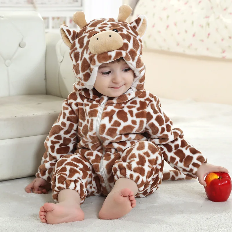 

Winter Flannel Baby Cow Clothing Long Sleeve Hooded Baby Rompers Jumpsuits for Boy Girl Infant Overalls