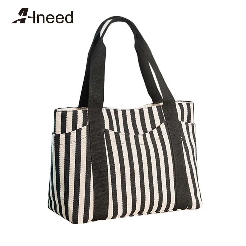 

Alneed Top-handle Bags for Women 2019 Quality Canvas Shoulder Bag Casual Tote Ladies Large Capacity Handbag Striped Beach Bag