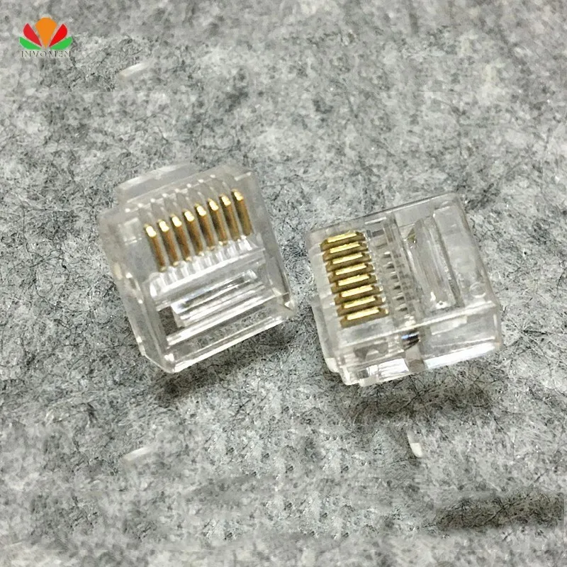 Qualidade Corpo Curto Cat5e Cabeça de Cristal Rj45 Conector 8p8c Plug Ofc Adaptador de Rede Cobre para Cabo Plano Computador Ethernet