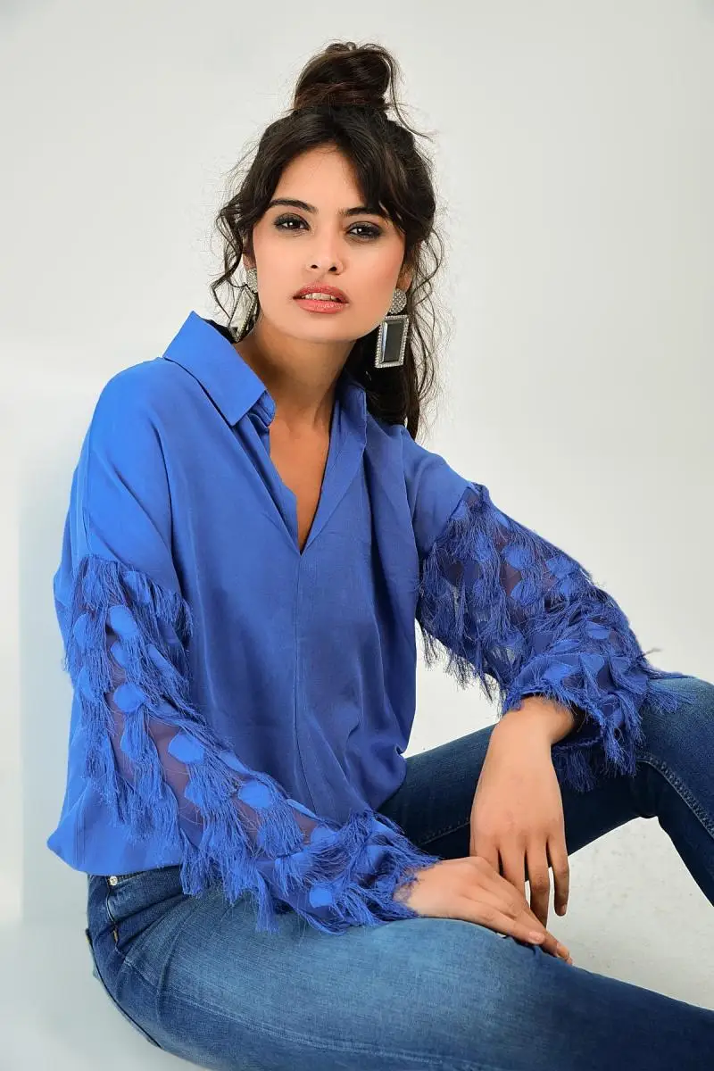 Cool &amp sexy Women Indigo Handle Tassels Bluz BK551 |