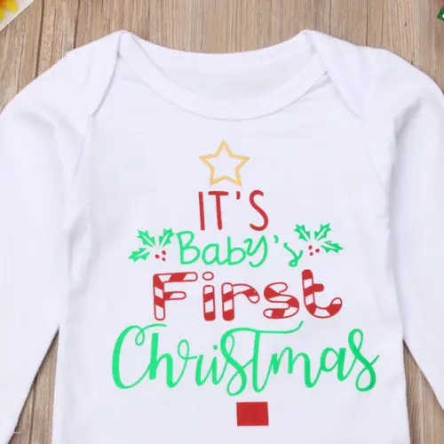 My First Christmas Baby Girls Clothes Infant Outfit Romper Tutu Skirts Headband 3PCS Set | Мать и ребенок