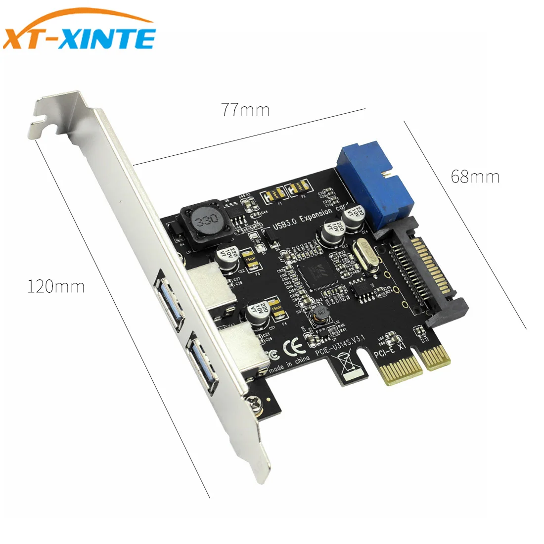 Расширительная карта PCIE для ПК с 2 портами USB 3 0 фронтальный 19/20PIN интерфейс PCI E
