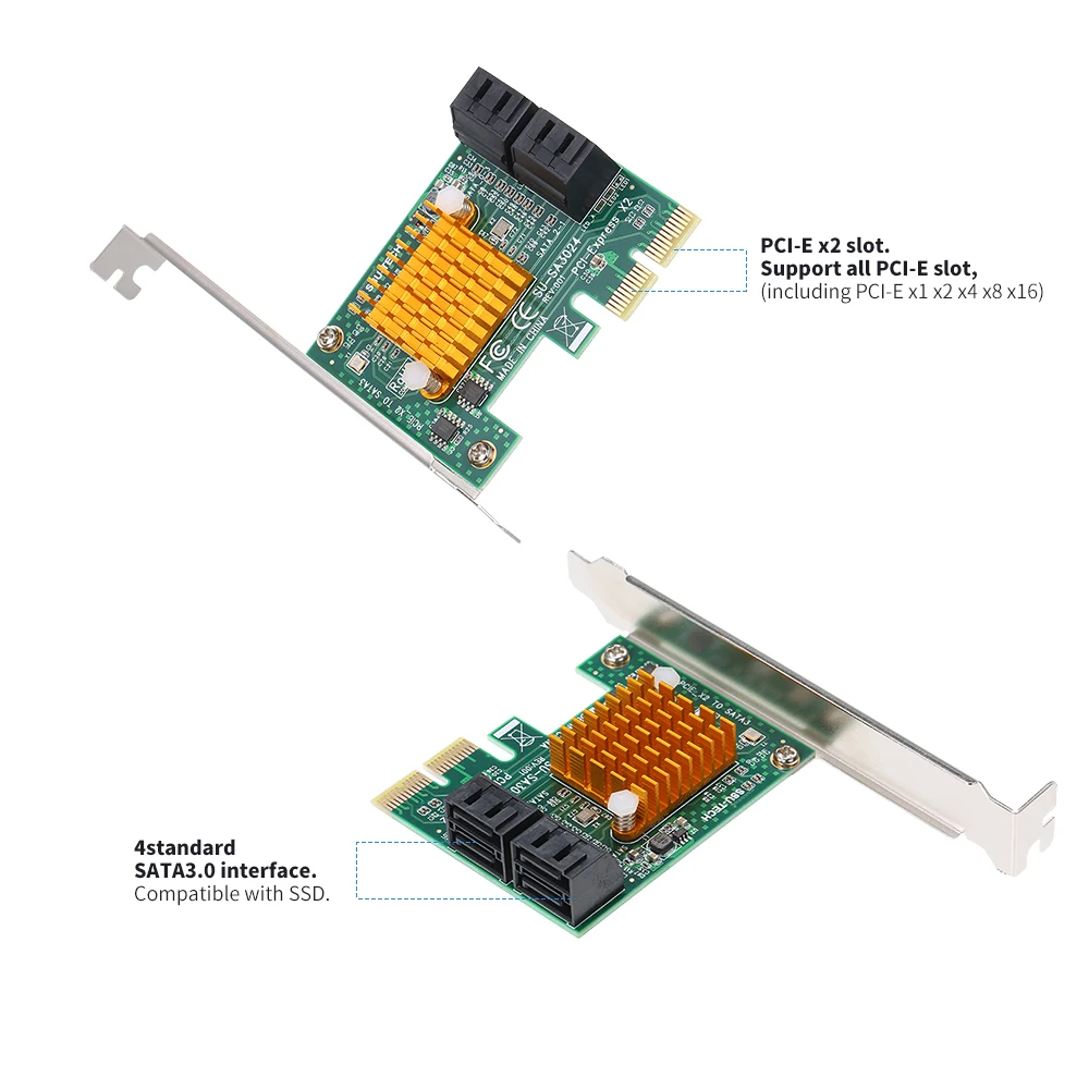 Карточка для ПК SATA3.0 PCI E X2 на 4 порта SATA3 6 Гбит/с|Платы расширения| |