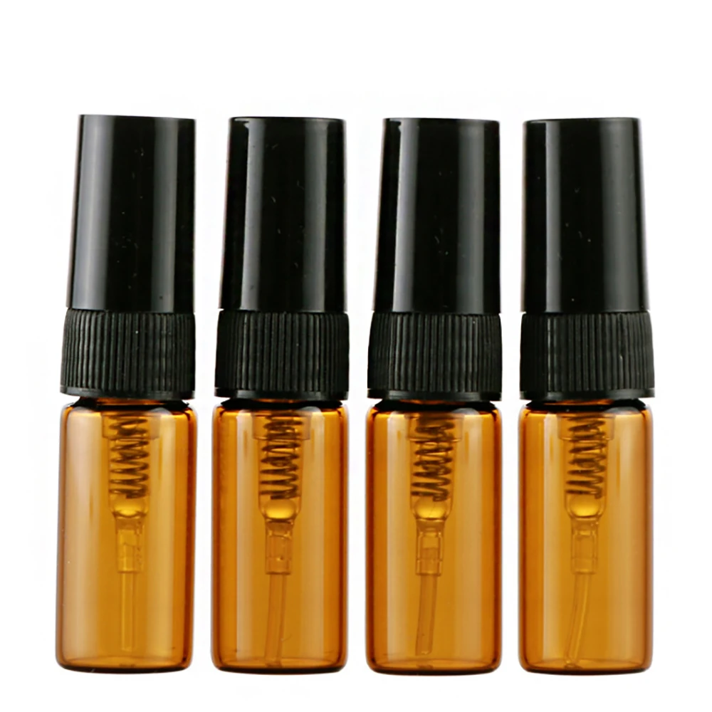 Hot sell brown spray pump bottles 3ml travel portable toner water glass bottles with black pump