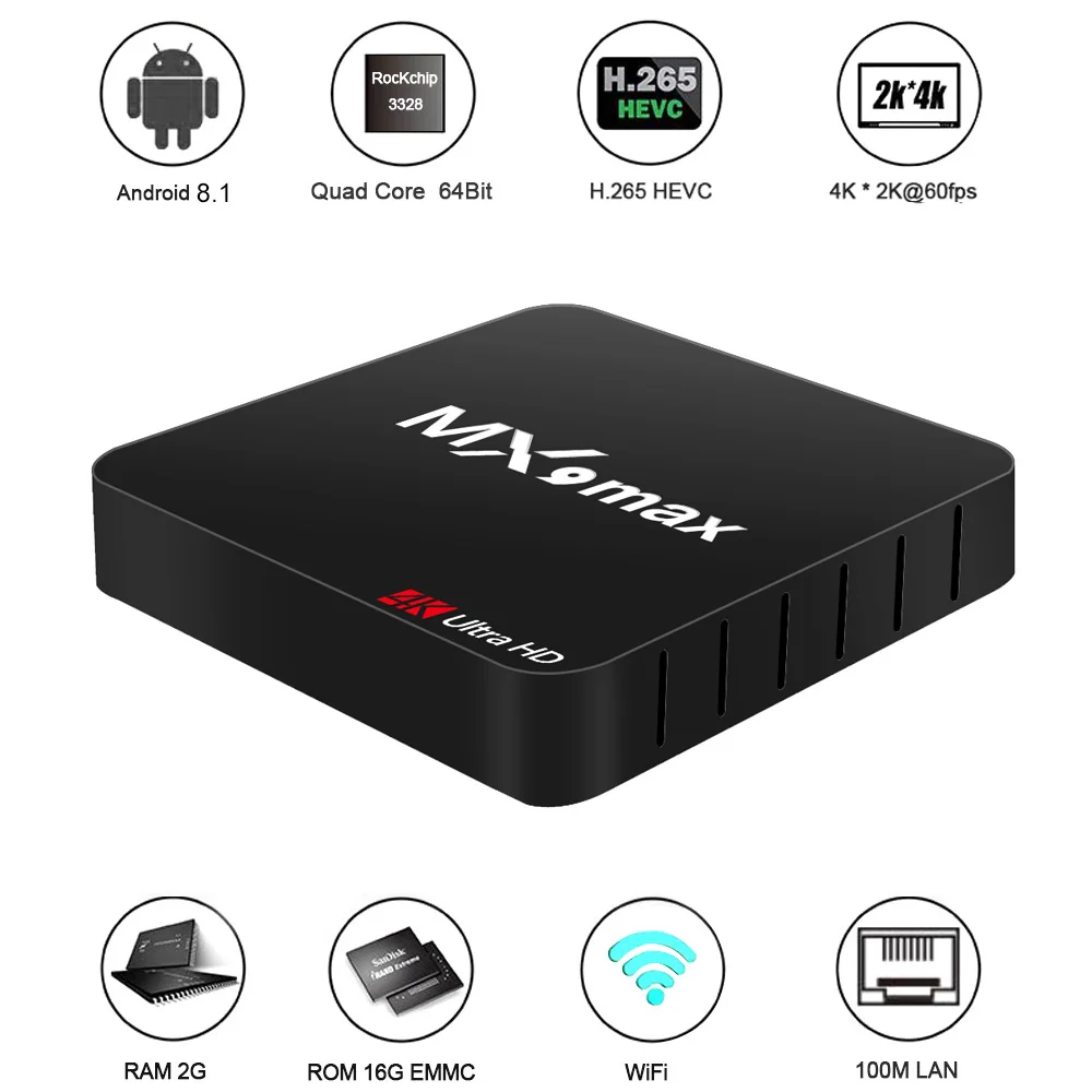 ТВ приставка MX9 max Android 8 1 четырехъядерный процессор RK3328 4K VP9 H.265 HDR10 USB3.0 2 ГБ/16 ГБ
