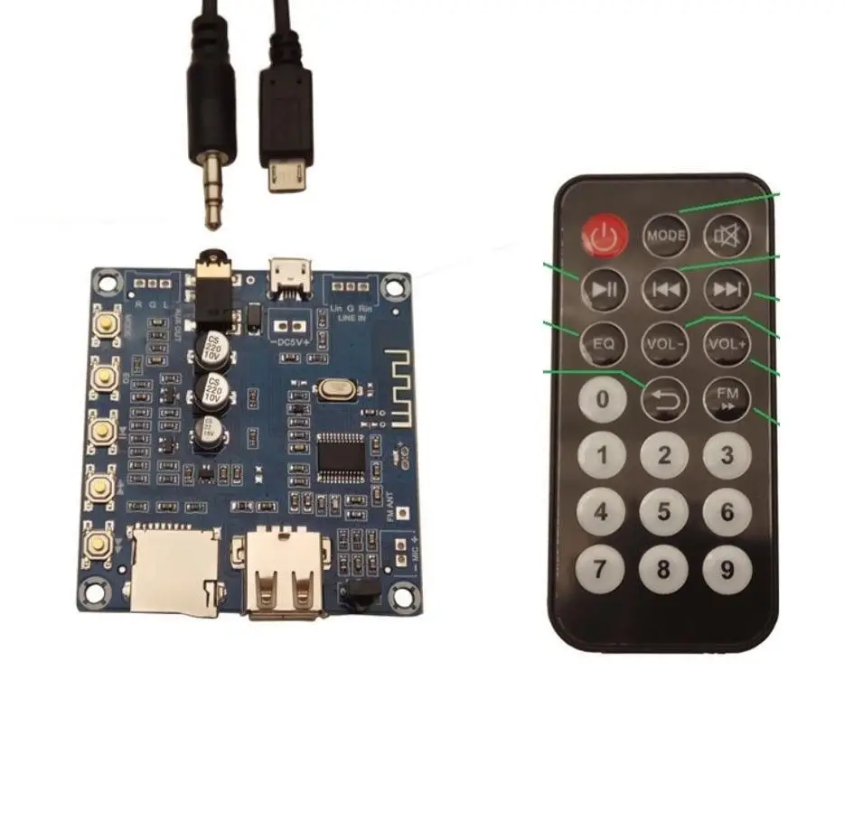 

DYKB Bluetooth audio Receiver board U disk USB WMA, MP3, player Decode FM radio AUX Support headphone player WAV, FLAC