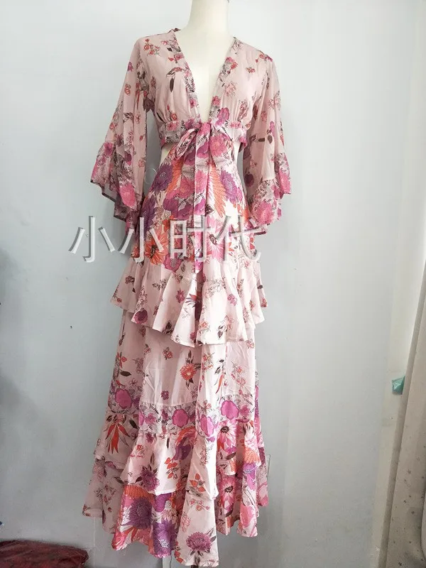 Женское платье Вадим Vestido Longo летнее трапециевидной формы с длинными рукавами и