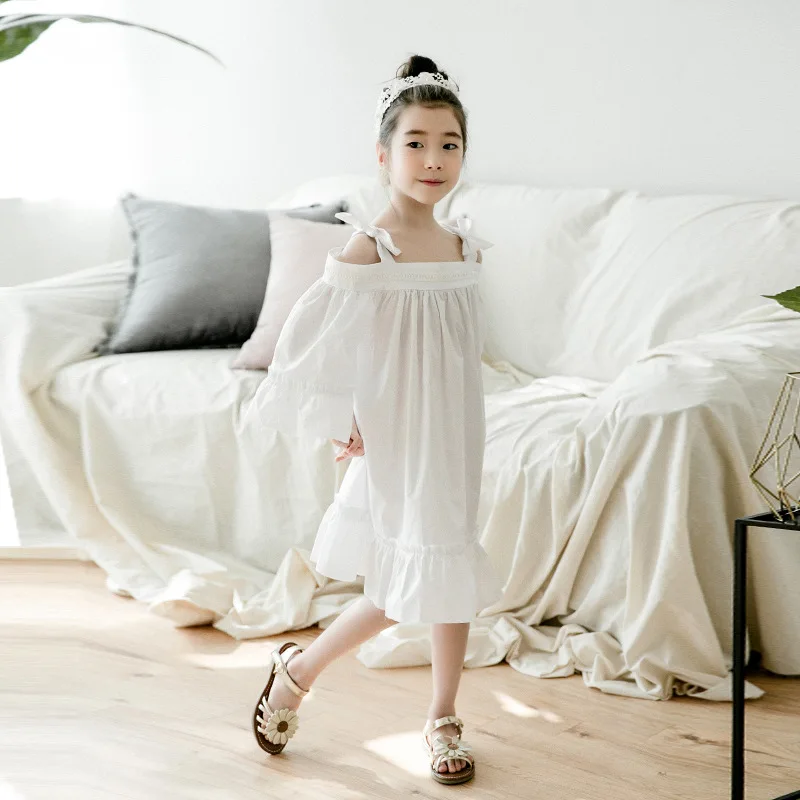 white lace chiffon age for 6 - 16 yrs teenage girls loose frocks summer short sleeve evening party dress simple children clothes | Детская