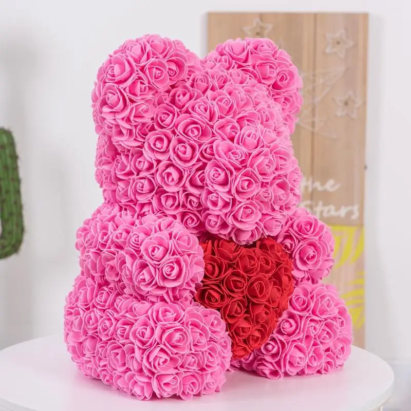 Love Heart Teddy Bear Artificial Flowers Soap Rose Flower Christmas Gifts For Women Valentine'S Day Gift Sky | Дом и сад