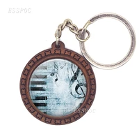 famous musician pattern brown keychain round wood accessories fashion gifts