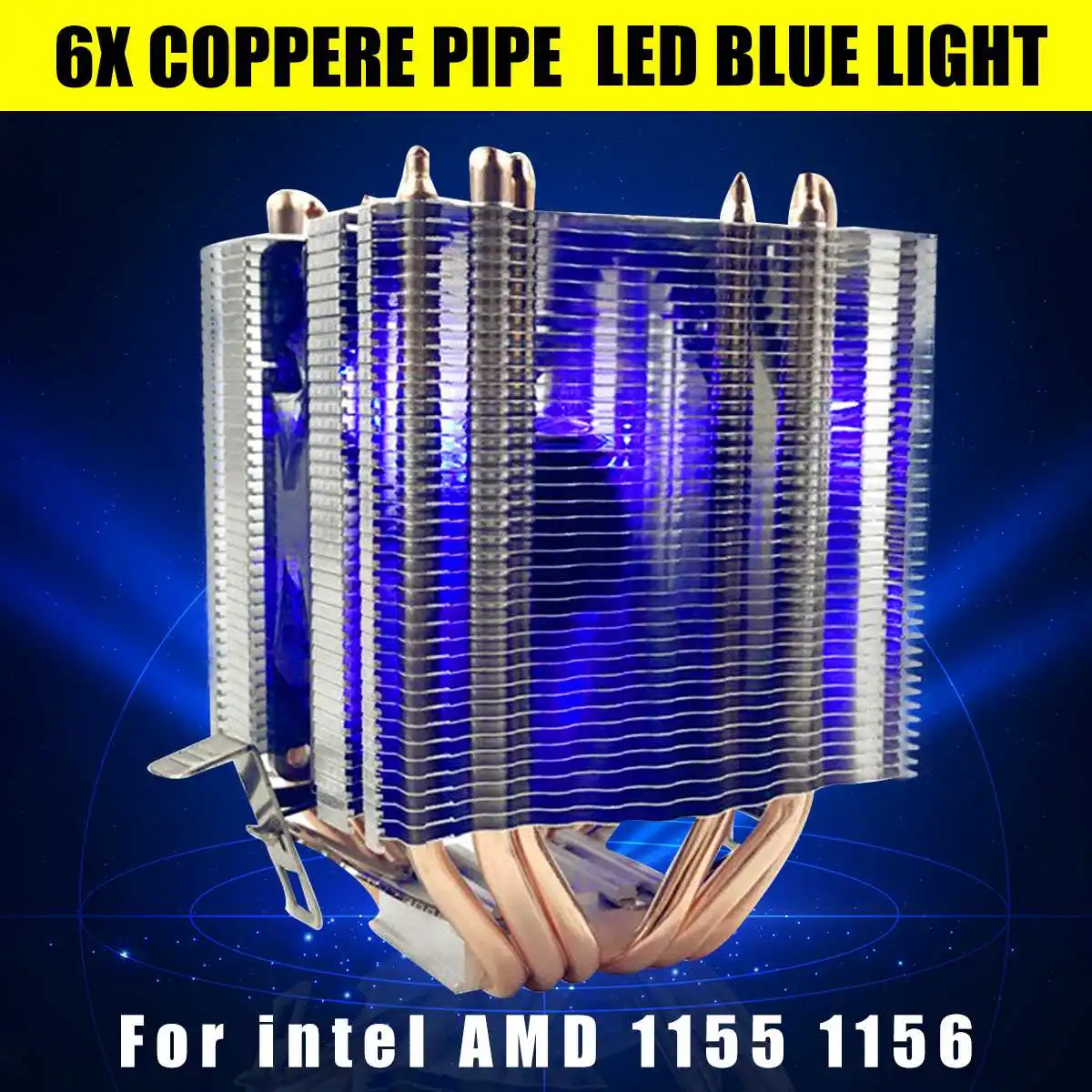 3Pin 6 Трубок алюминиевый радиатор со светодиодом кулер для процессора вентилятор
