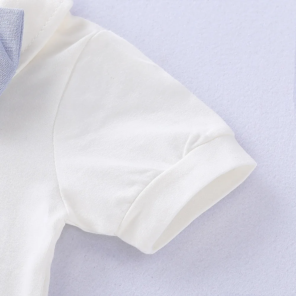 2 PCS Baby Boys solid Romper Outfits + Suspender Boxer Pants Set Gentlemen Wedding Formal Clothes Smash Blue 0-24m |