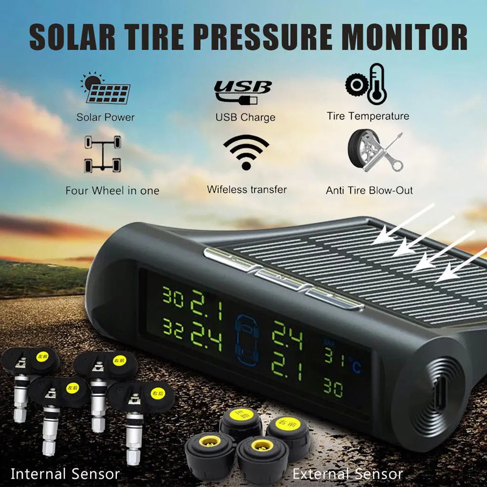 433 92 МГц Автомобильный Солнечный USB шин Давление монитор TPMS тестер Встроенный