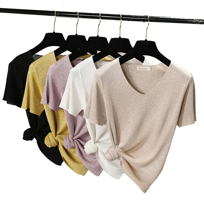 Высокое качество с v-образной горловиной Тонкий блестящий вязаный свитер пуловер