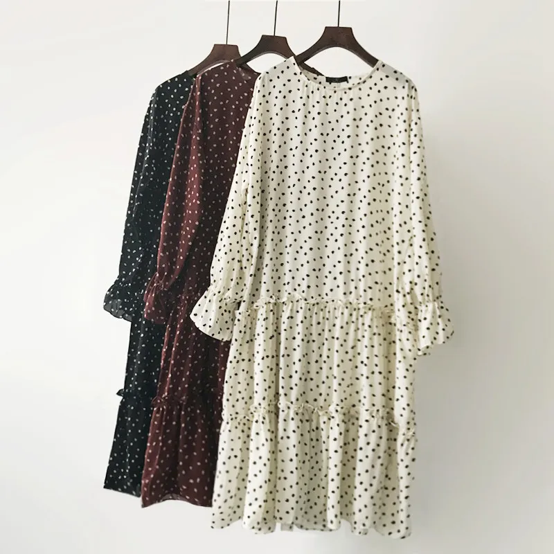 2019 модное корейское платье Mori Girl Vestidos повседневное шифоновое простое в горошек с