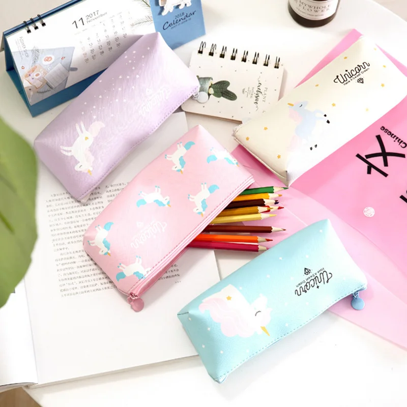 Милый Единорог пеналы Kawaii PU Ручка Pouchs объемный пенал спальные мешки для малышей