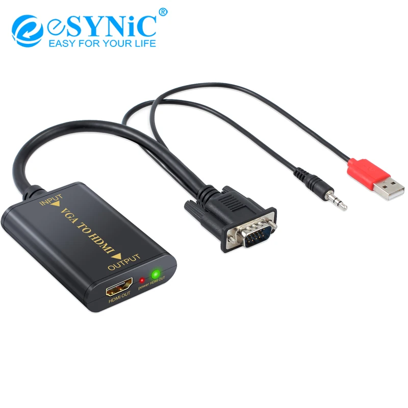 Esynic VGA к HDMI адаптер конвертер кабель с аудио 3 5 мм разъем 2CH для HDTV ПК|Кабели VGA| |