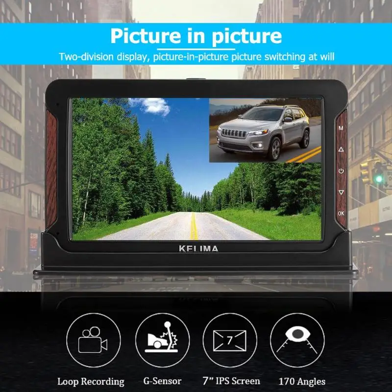 KELIMA HP 988T 7 дюймовая Автомобильная DVR камера с двумя объективами ночного