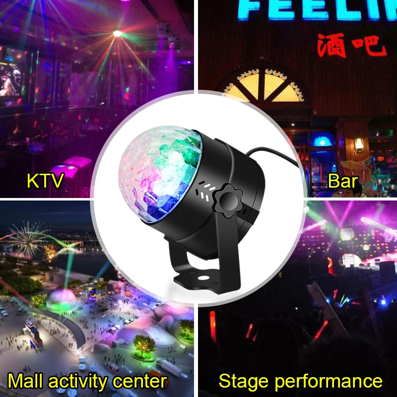 

USB Rotating RGB LED Disco Light Ball Sound Party Lights DJ Stage Disco Lamp Moving Head DJ Laser Light Projector For Home Party