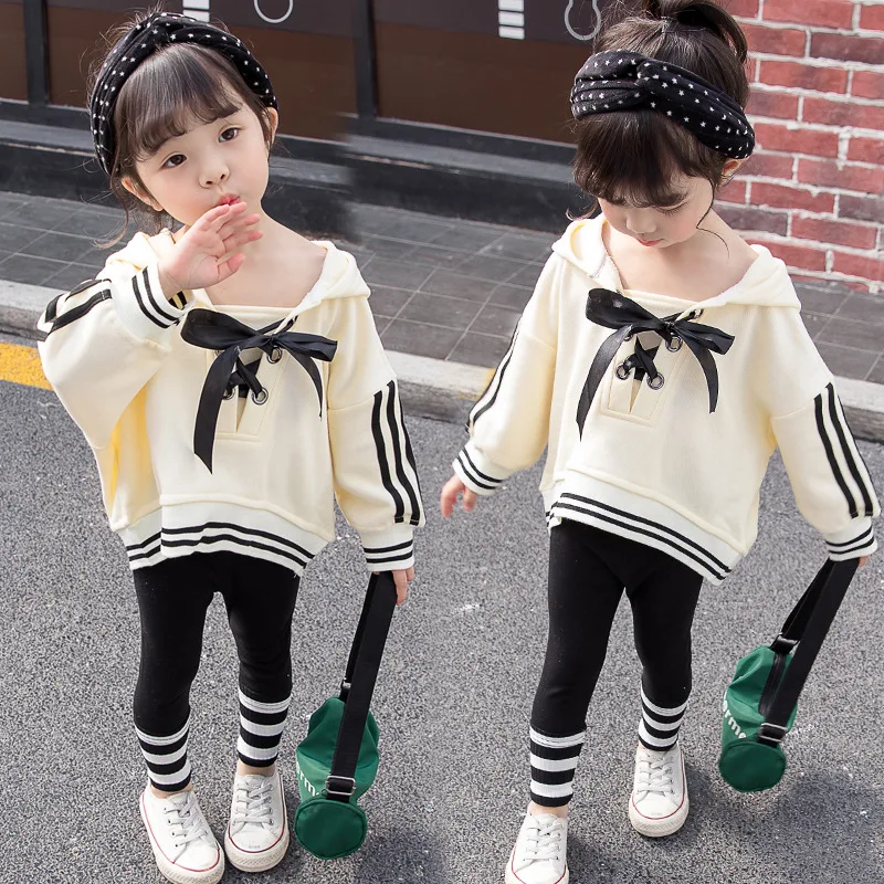

Girls clothes spring and autumn new baby long-sleeved bow hooded cotton fashion children's clothing