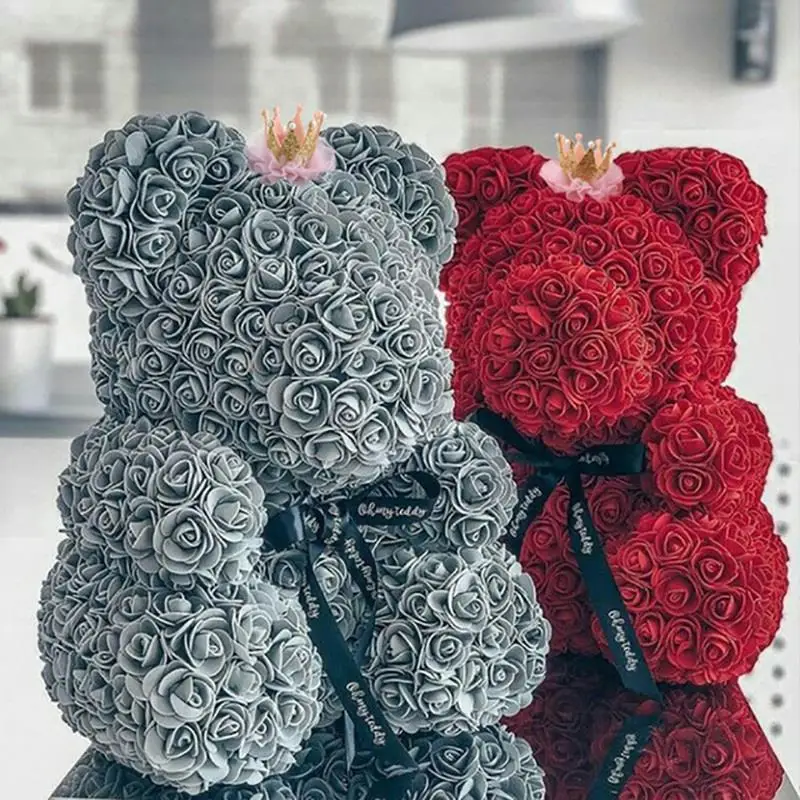 40 см Мишка Тедди с короной в подарочной коробке из роз искусственный цветок