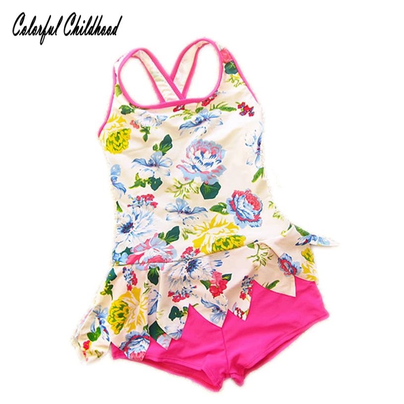 Цельный купальник для девочек 3 10 лет без рукавов с цветочным принтом|Комплекты