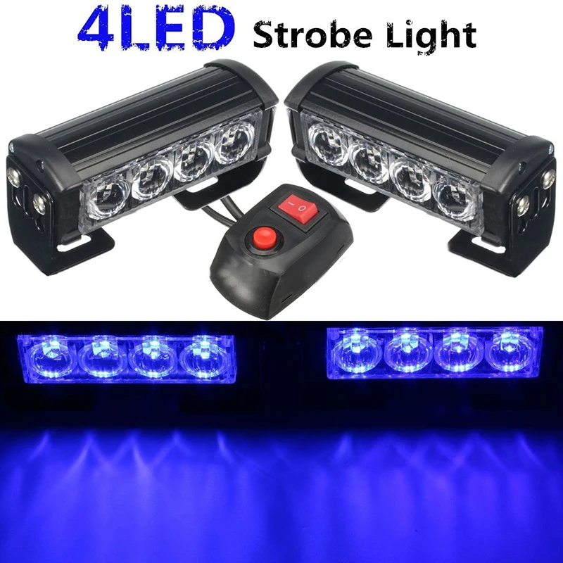 2 шт. 12 В 4LED синий автомобиль стробоскоп аварийная вспышка Предупреждение ющие