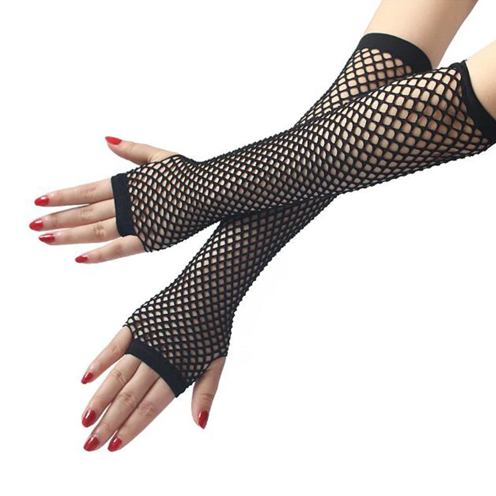 

Женские кружевные сетчатые перчатки с длинным рукавом, женский сексуальный танцевальный костюм, Длинные митенки без пальцев 26 см, Guantes Mujer