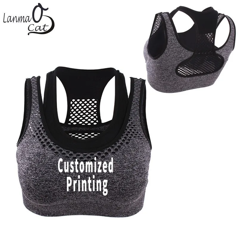 

Lanmaocat Ladies Sports Crop Top Bra With Custom Logo Printing For Women Sports Wear Bra Running Gym Top Brassiere