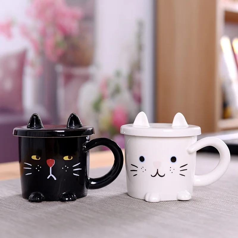 Креативная керамическая кружка для кофе с мультяшным котом держателем чашки
